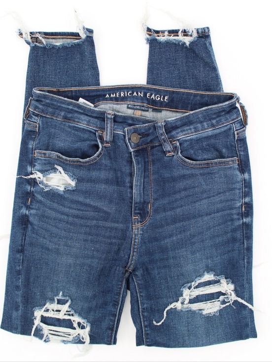 American Eagle Outfitters Denim - American Eagle Dark Wash Distressed Skinny Jeans Criss Cross Waist Size 6